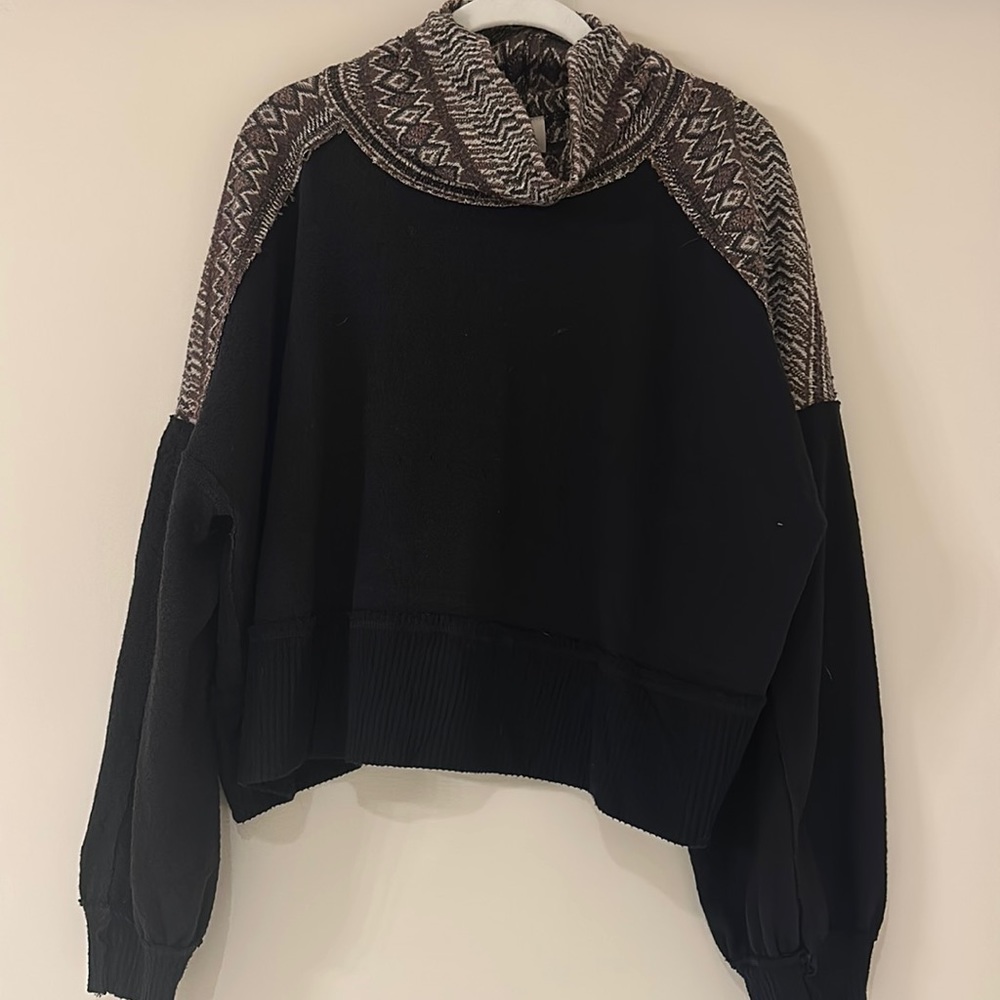 We The Free Black Sweater with Brown Patterned Cowl